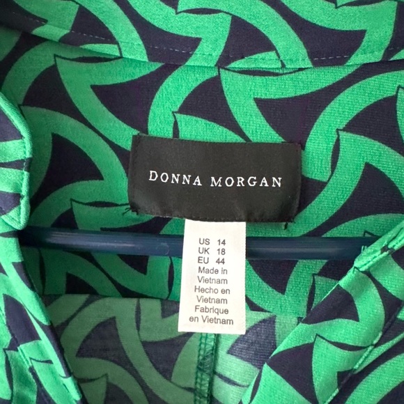 Womens Donna Morgan Green Black Geometric Dress Size 14 Work Party Night Out - Picture 2 of 3